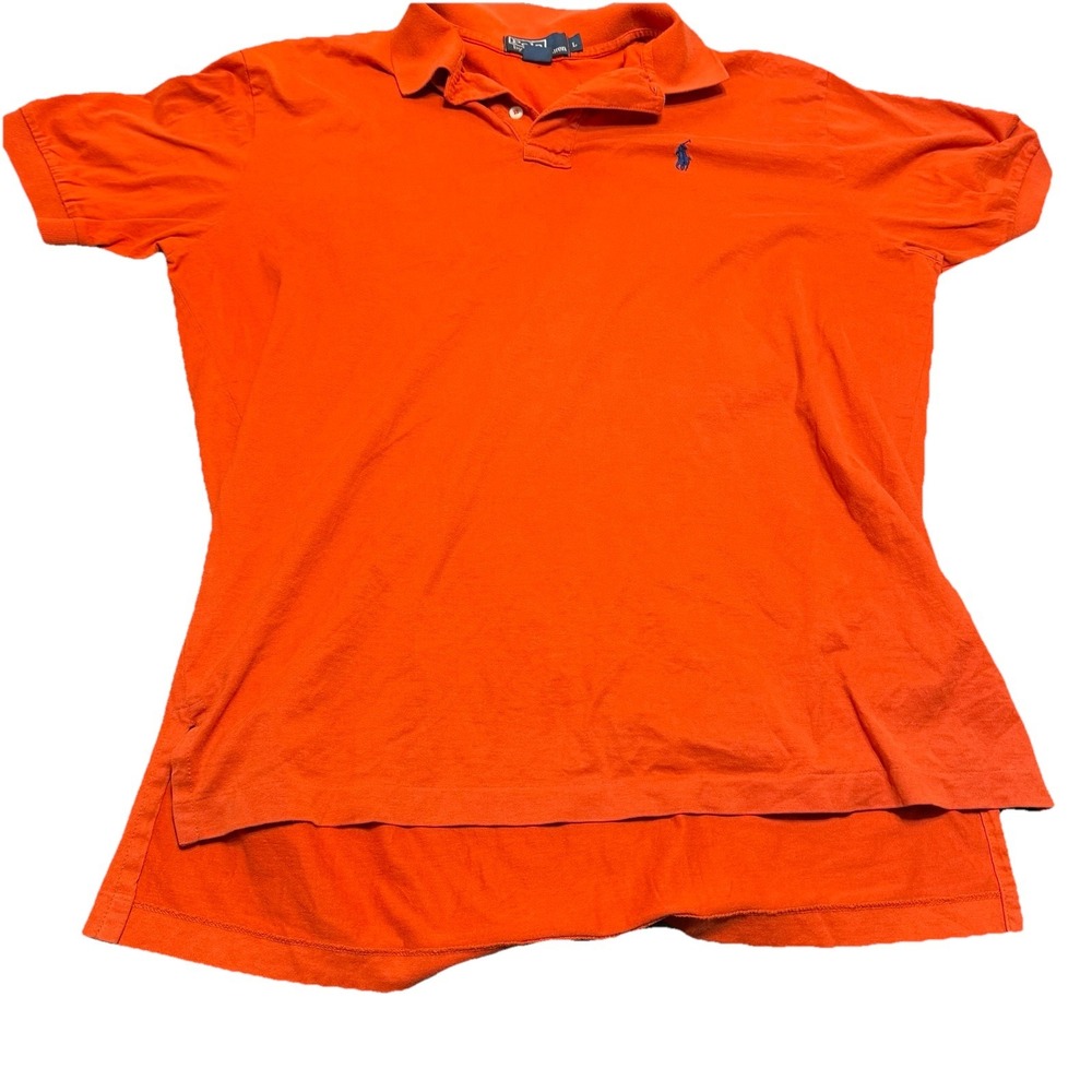 Men's Orange Short Sleeve Side Slit Embroidered Casual Polo T-Shirt Size Large L